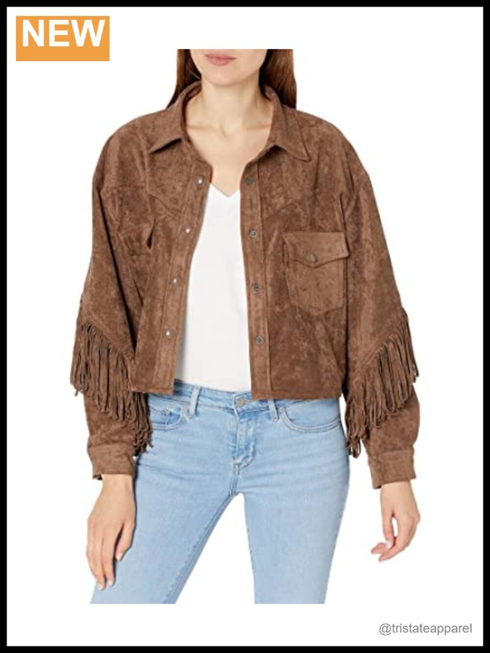 Faux Suede Fringe Jacket with Snap Cuffs